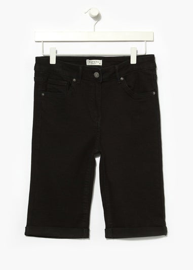 April Black Denim Bermuda Shorts