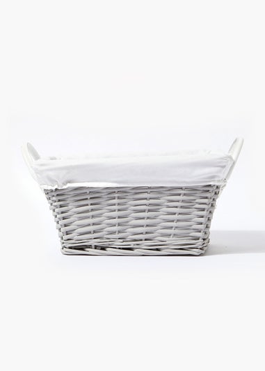 Small Grey Woven Wood Storage Basket (36cm x 26cm x 18cm)