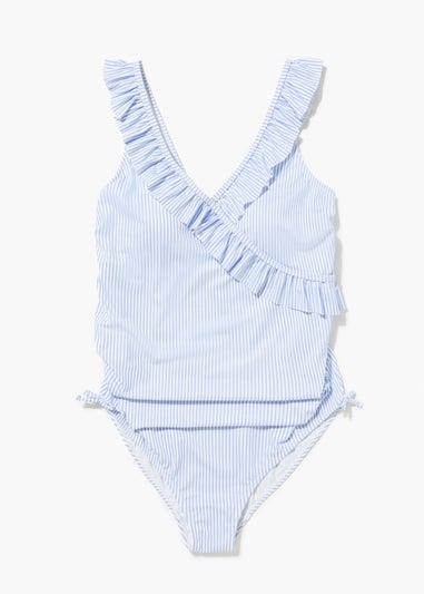Maternity Blue Stripe Frill Swimsuit