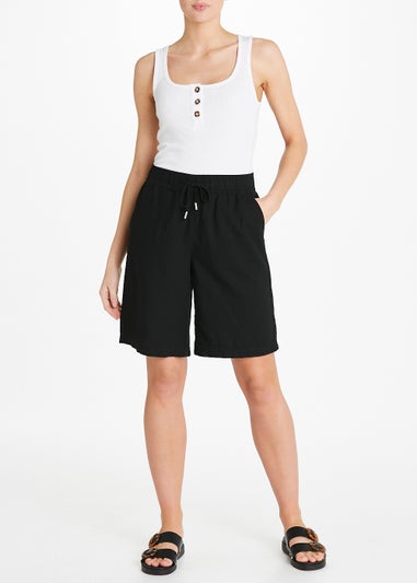 Black Linen Blend Bermuda Shorts