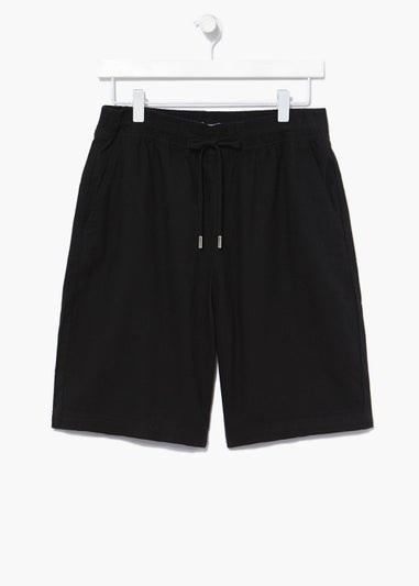 Black Linen Blend Bermuda Shorts
