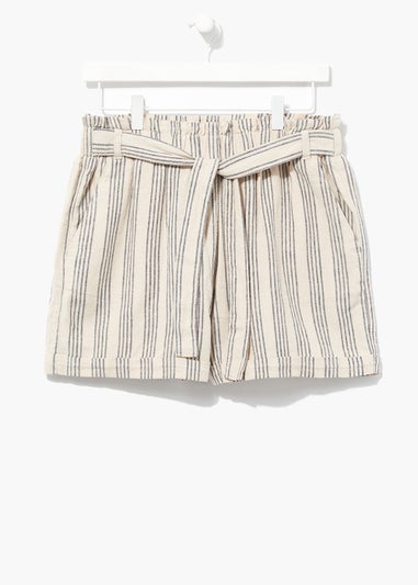 Neutral Tie Waist Linen Blend Shorts