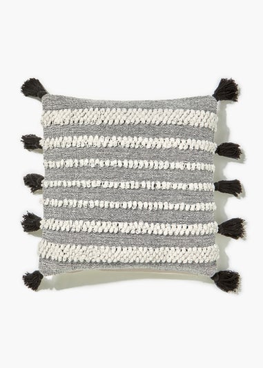 Black Tufted Tassled Outdoor Cushion (46cm x 46cm)