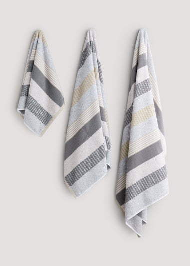 Grey Stripe 100% Cotton Towels