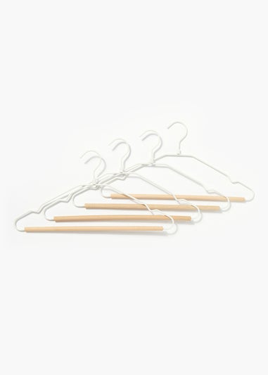 4 Pack White Metal & Wood Hangers (21cm x 42cm)
