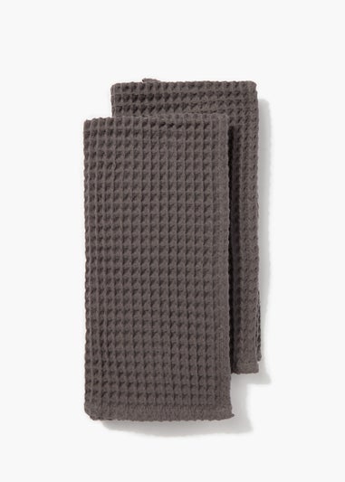 2 Pack Grey Waffle Tea Towels (69cm x 51cm)