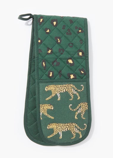 Green Leopard Print Oven Gloves (92cm x 18cm)