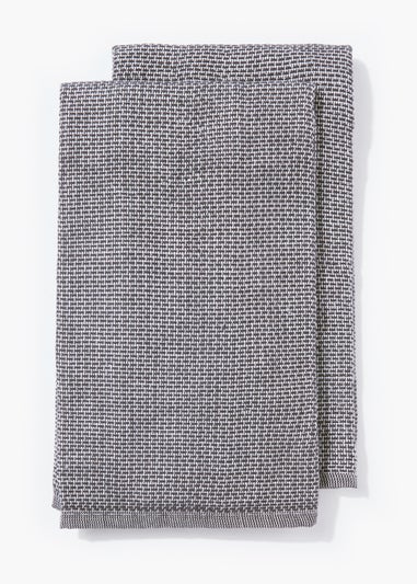 2 Pack Black Textured Tea Towels (45cm x 60cm)