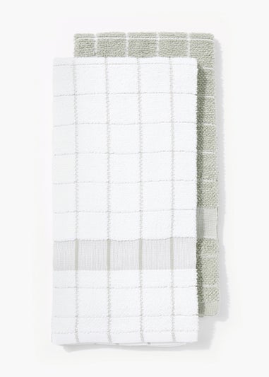 2 Pack Grey Check Jumbo Terry Tea Towels (50cm x 70cm)