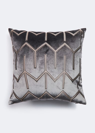 Farhi by Nicole Farhi Grey Geo Velvet Cushion (48cm x 48cm)