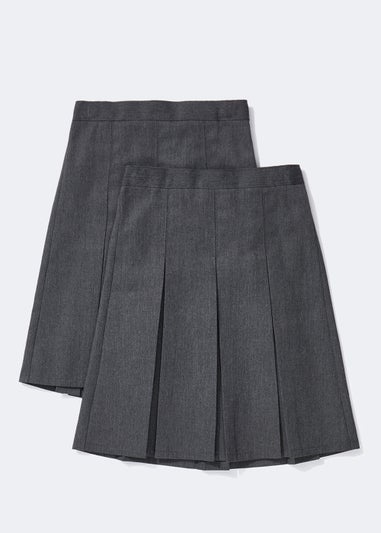 Girls 2 Pack Grey Long Length Box Pleat School Skirts (6-16yrs)