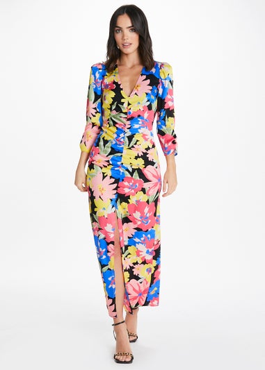 Be Beau Floral Print V-Neck Midi Dress