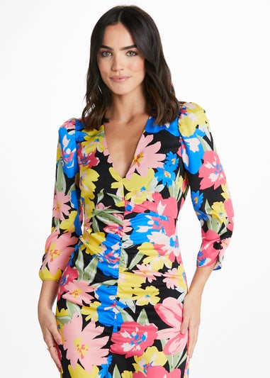 Be Beau Floral Print V-Neck Midi Dress