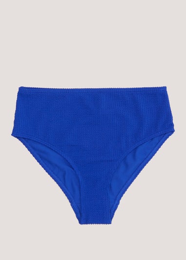 Blue Crinkle High Waisted Brazilian Bikini Bottoms