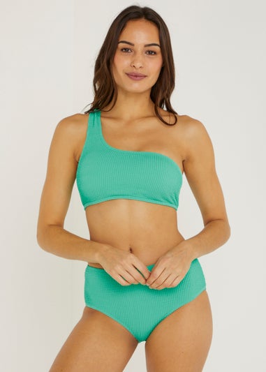 Green Crinkle One Shoulder Bikini Top