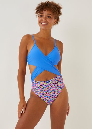 Blue Cut Out Cross Over Swimsuit