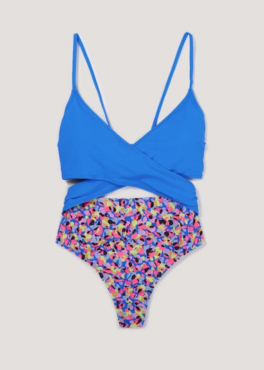 Blue Cut Out Cross Over Swimsuit