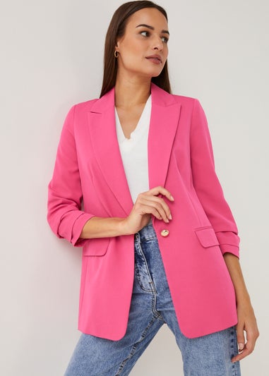 Et Vous Pink Ruched Sleeve Blazer
