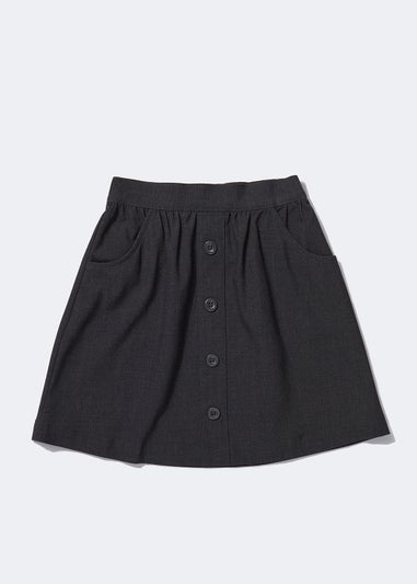 Girls Grey Button Front School Skirt (3-13yrs)