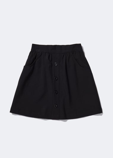 Girls Black Button Front School Skirt (4-13yrs)