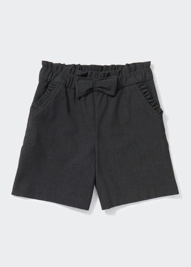 Girls Grey Bow School Shorts (4-13yrs)