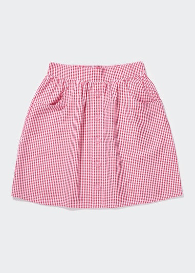 Girls Red Gingham Button Front School Skirt (3-13yrs)