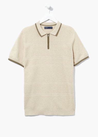 Ecru Stripe Knitted Polo Shirt
