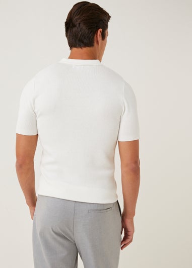 T&W White Knitted Polo Shirt