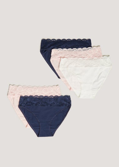 5 Pack Lace Trim High Leg Knickers