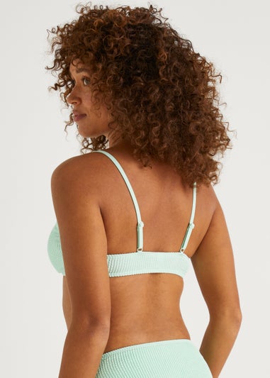 Mint Ruched Front Crinkle Cropped Bikini Top