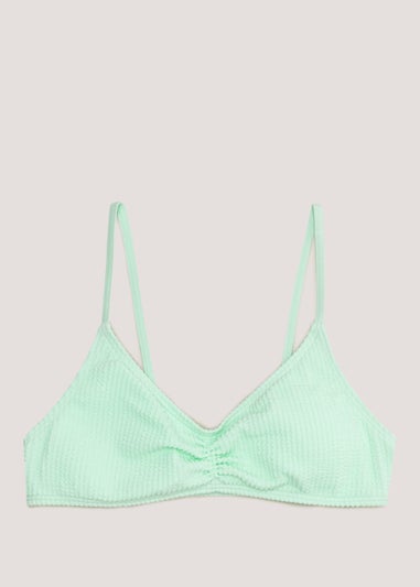 Mint Ruched Front Crinkle Cropped Bikini Top