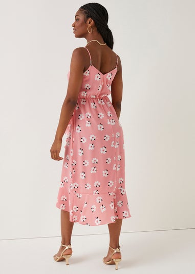 Be Beau Pink Floral Mock Wrap Midi Dress