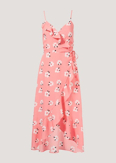 Be Beau Pink Floral Mock Wrap Midi Dress