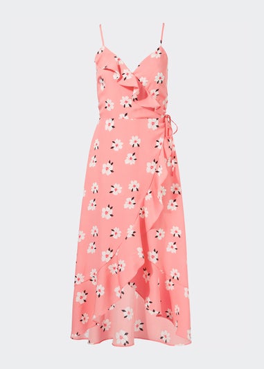 Be Beau Pink Floral Mock Wrap Midi Dress
