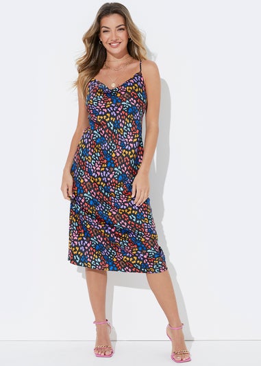 Be Beau Leopard Print Cowl Neck Midi Dress