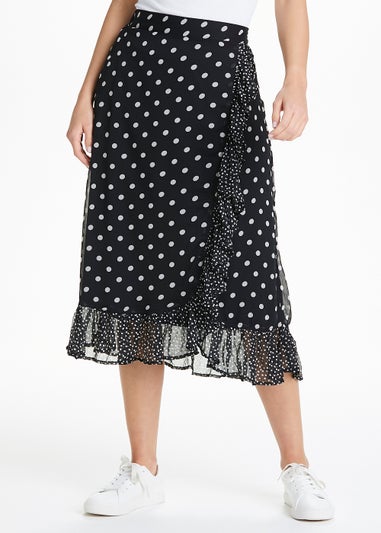 JDY Black Spot Frill Wrap Skirt