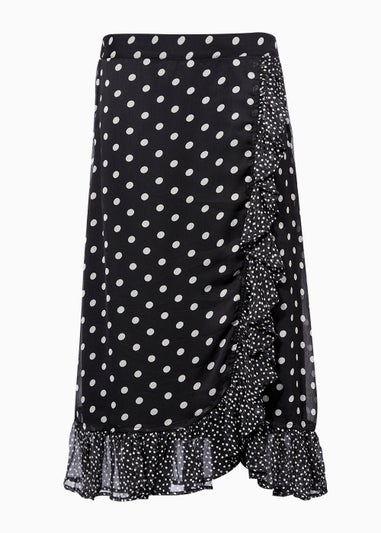 JDY Black Spot Frill Wrap Skirt