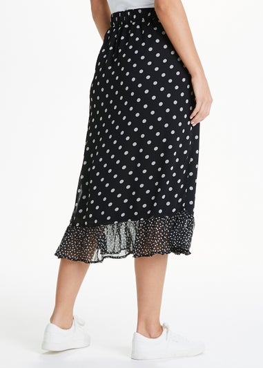 JDY Black Spot Frill Wrap Skirt