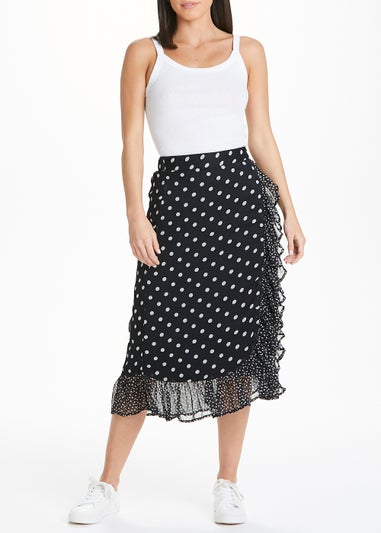JDY Black Spot Frill Wrap Skirt