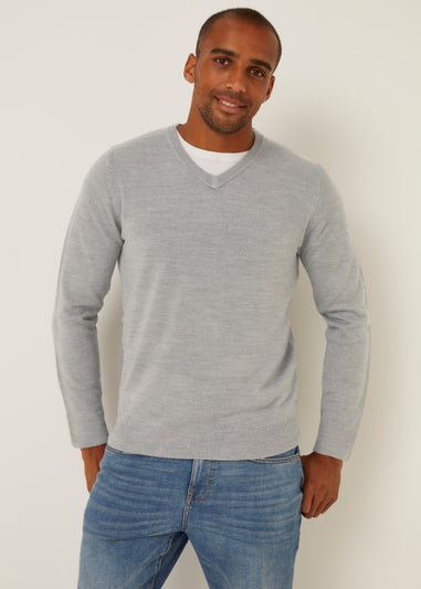 Grey Soft Touch V-Neck Jumper
