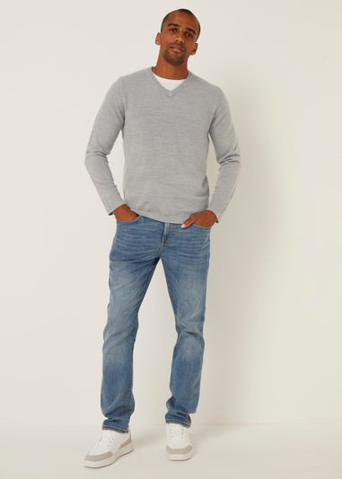 Grey Soft Touch V-Neck Jumper