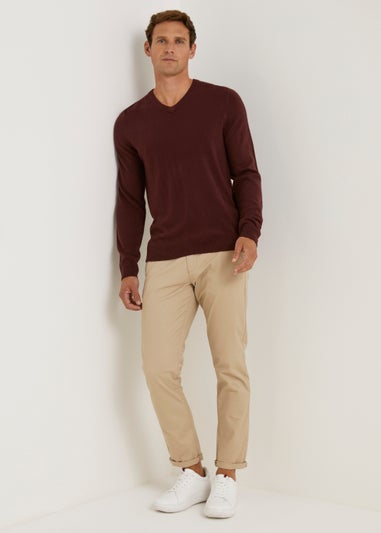 Burgundy Soft Touch V-Neck Jumper