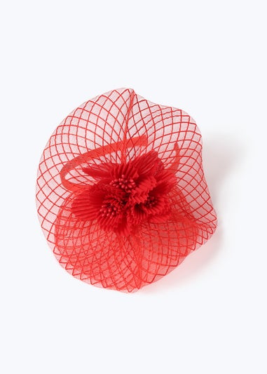 Red Mesh Flower Headband Fascinator