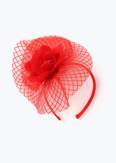 Red Mesh Flower Headband Fascinator