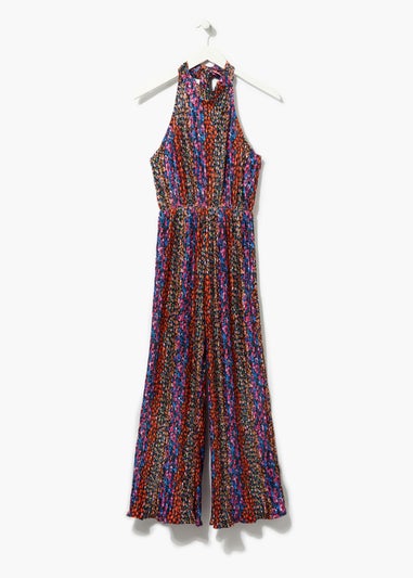 Be Beau Print Plisse Halter Neck Jumpsuit