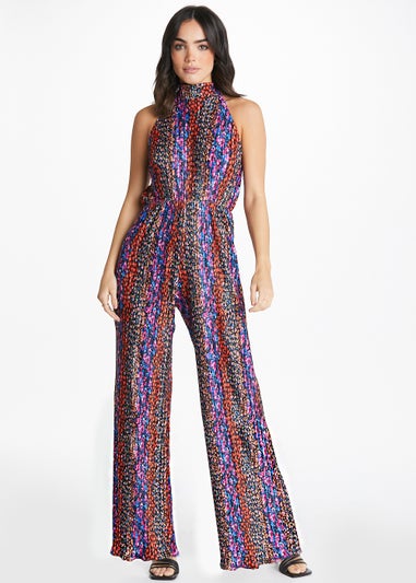 Be Beau Print Plisse Halter Neck Jumpsuit - Matalan