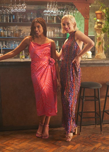 Be Beau Print Plisse Halter Neck Jumpsuit