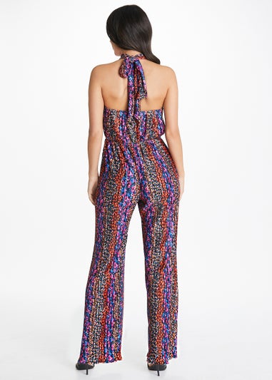 Be Beau Print Plisse Halter Neck Jumpsuit