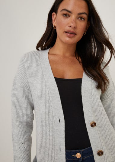 Grey Ribbed Boyfriend Cardigan