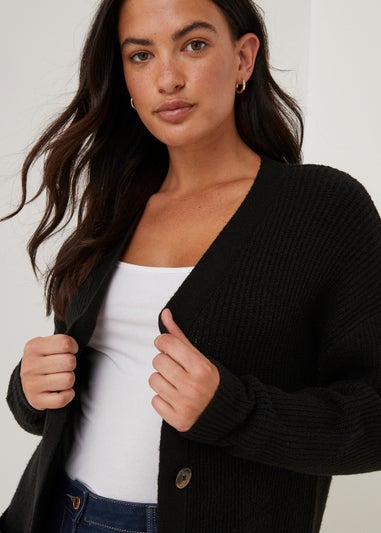 Black Ribbed Boyfriend Cardigan